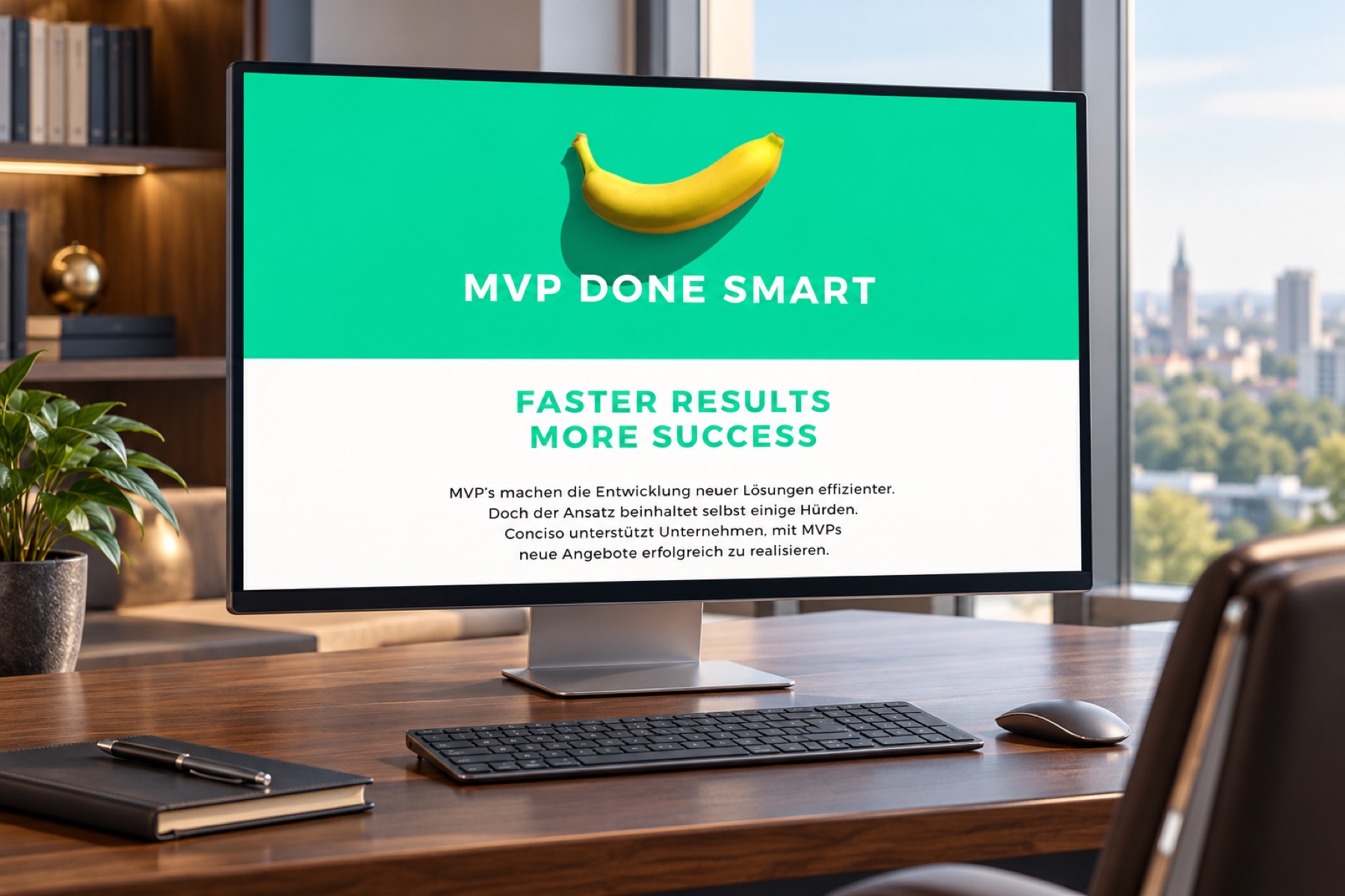 Conciso-Landingpage „MVP done smart“ auf einem Monitor